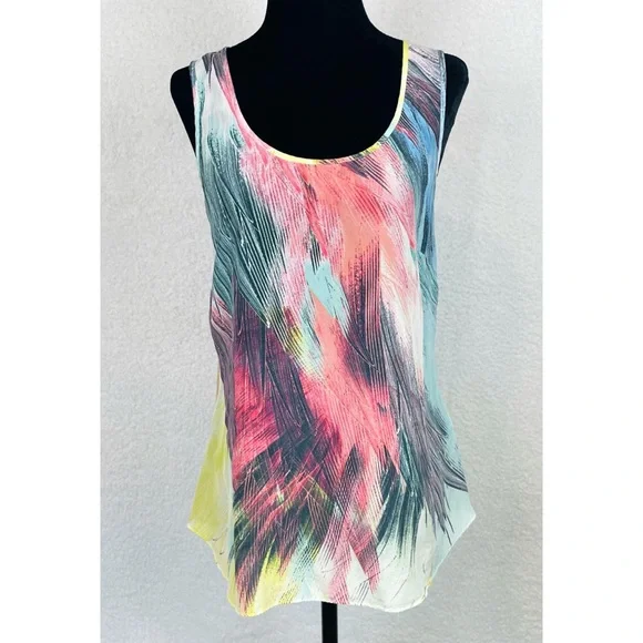 WAREHOUSE • Silk Colorful Abstract Feather Print Tank Top, 6 - Picture 3 of 11